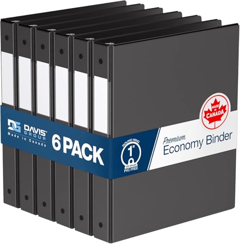 Premium Economy 6-Pack 3-Ring Binders for School or Office, Round-Ring Binders, 1 Inch, Black - color: Black, size: 1 Inch