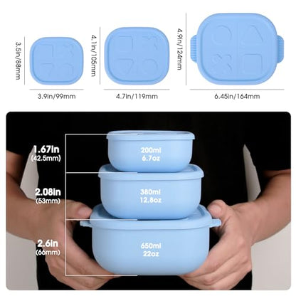 Silicone Bento Box ｜Food Grade & Leakproof Lunch Box Bento with Lids ｜3-Piece Space-Saving Nesting Kit Food Storage Containers Set (Blue) - color: Blue