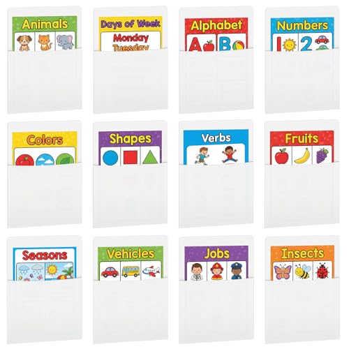 Fuutreo 12 Pcs White Plastic Oversized Wall Pockets 12.6" x 9.4" Inches Hanging Wall Mounted File Holder Mail Organizer for Classroom Bulletin Boards Home Office School - color: White