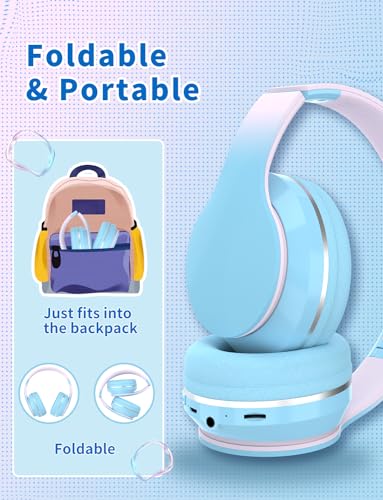 Bluetooth Kids Headphones,Wireless Kids Headphones Over Ear with Microphones,Stereo Sound ,10H Playtime, Foldable&Adjustable Children Headphone,Bluetooth Headset for Adults,School (Blue) - color: Blue