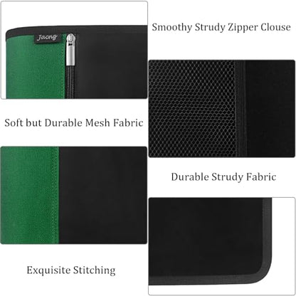 Zipper Binder 1.5 Inch Round 3-Ring Binder, Zippered Grip Pockets Storage Bag Business Office Supplies for Men Women Green (JC-AMZZB12365-Green) - color: Green