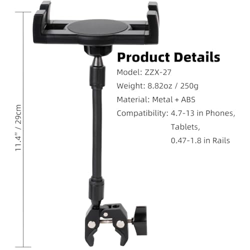 Flexible iPad Holder for Mic Stand, Enhanced Gooseneck Tablet Phone Holder Micophone Music Stand Mount with Super Handle Clamp for iPad Pro 12.9 Air Mini 4.7-13" iPhones & Tablets