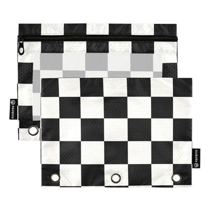 Fustylead Black and White Checkered 2 Pack Pencil Pouches for 3 Ring Binder, Big Capacity Binder Pencil Bag with Clear Window for School Office Cosmetic Supplies - color: Black and White Checkered