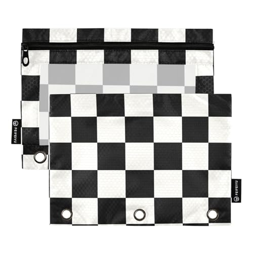 Fustylead Black and White Checkered 2 Pack Pencil Pouches for 3 Ring Binder, Big Capacity Binder Pencil Bag with Clear Window for School Office Cosmetic Supplies - color: Black and White Checkered