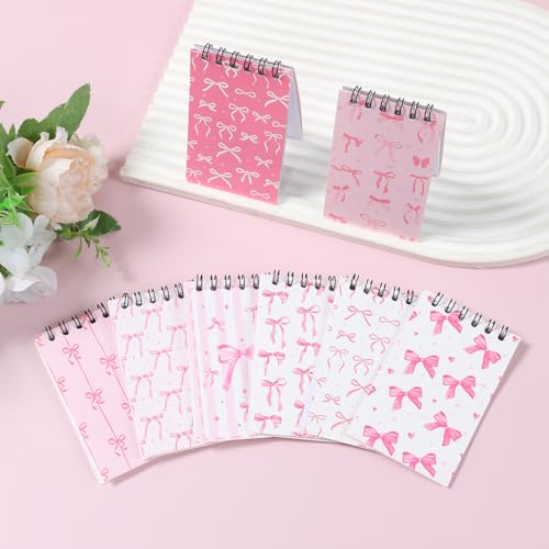 8pcs Pink Bow Mini Notepads 3.9 x 2.4 Inch,Pink Party Favors Coquette Spiral Notebook Supplies Bow Theme Party Favor for Kids Gifts Exchange Classroom Reward for Student - color: Pink White