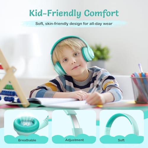 TONOSHARK Kids Bluetooth Headphones with Active Noise Cancelling, Wireless Over-Ear Headphones for Boys Girls, Foldable, Adjustable,40H Playtime, Mic for School Travel (Mint Green) - color: Mint Green