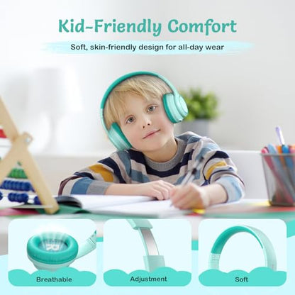 TONOSHARK Kids Bluetooth Headphones with Active Noise Cancelling, Wireless Over-Ear Headphones for Boys Girls, Foldable, Adjustable,40H Playtime, Mic for School Travel (Mint Green) - color: Mint Green