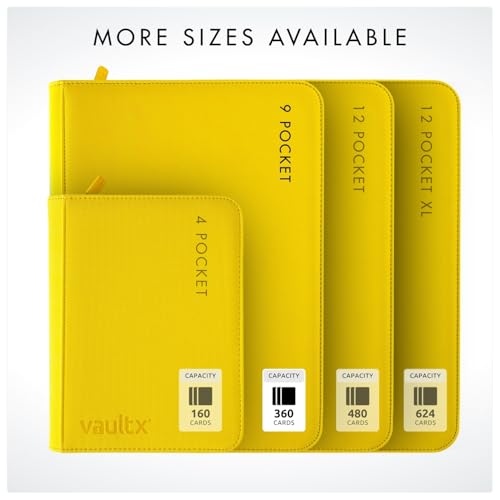 Vault X 9 Pocket Zip Trading Card Binder 360 Cards Exo-Tec (Yellow) | Holds 360 standard-size TCG cards in 20 side-loading 9-pocket pages. Padded, water-resistant Exo-Tec cover. - color: Yellow, size: 6.8cm x 9.7cm