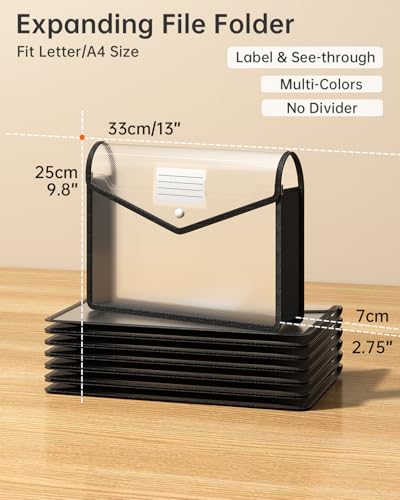 Plastic Expanding File Folder, Black File Folder Organizer Holder | Transparent envelopes with Snap Closure, No Dividers, Large Capacity, Bills&Taxes, Letter/A4 Size, 7 Pack - color: Black, size: A4-Size -13"L× 9.8"W
