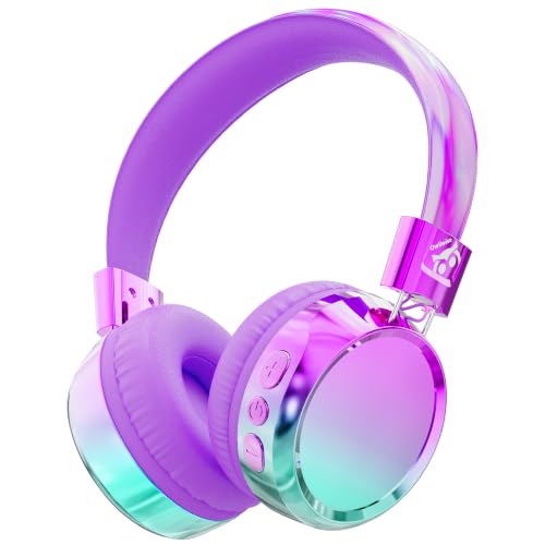 Owliwise Kids Bluetooth Headphones, 74/85dB Volume Limited, 60H Playtime, Built-in Mic, Fast Charging, Bluetooth 5.4, Foldable Toddler Wireless Over-Ear with AUX Cord, for iPad/Tablet/Airplane - color: Purple