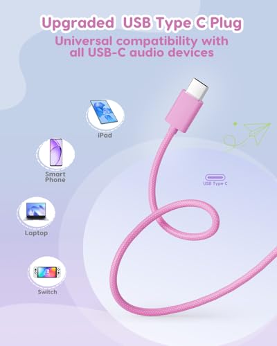 awatrue USB-C Kids Headphones, 74/85/94dB Volume Limiter, Foldable Wired Over Ear Headphones for Travel, Toddler Headphones for School, Travel, iPad, Tablet, Pink Gradient - color: USB-C Pink Gradient