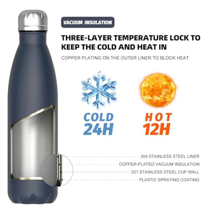 WATERSY Stainless Steel water bottles,17oz/500ml Insulated Water Bottles,Cobalt metal water bottle Keeps Drink Cold and Hot,Blue BPA Free kids water bottles for School,Gym,Travel,Sports - color: Cobalt