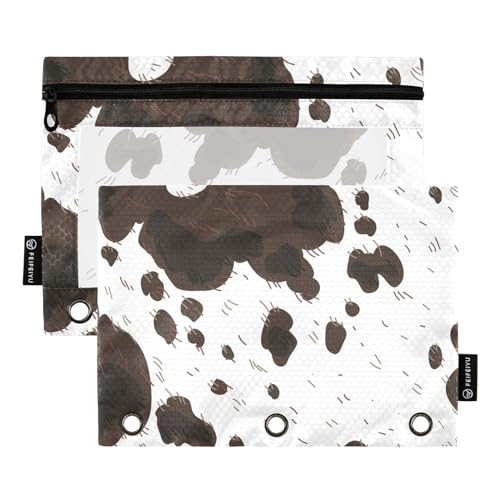 ZAZYXTJ Cow Print Binder Pencil Pouchs 3 Ring with Zipper Clear Window | Office Organizers bag for School Students Teacher Supplies 2 Pack - color: Cow Print