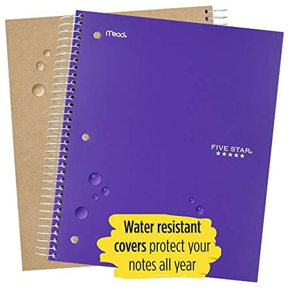 Five Star Spiral Notebooks, 1 Subject, Wide Ruled Paper, 100 Sheets, 10-1/2" x 8", Blue, Green, Purple, 3 Pack (38222) - style: Traditional
