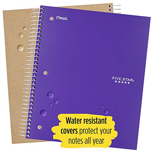 Five Star Spiral Notebooks, 5 Subject, Wide Ruled Paper, 200 Sheets, 10-1/2" x 8", Electric Green, Royal Purple, 2 Pack (38408) - color: Green-Purple