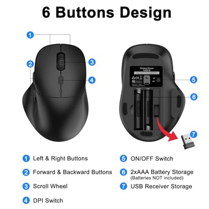 Ergonomic Wireless Keyboard and Mouse Combo, Full-Size Silent Keyboard with Wrist Rest & Phone Holder, 3 DPI Adjustable Mouse, 2.4G Lag-Free Cordless, Long Battery Life for PC Laptop Mac Windows