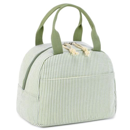 CAMTOP Lunch Box Kids Insulated Lunch Bag Large Reusable Leakproof Cooler Lunch Bags for Boys Girls School Travel Picnic (Sage Green Strip) - color: Sage Green Strip