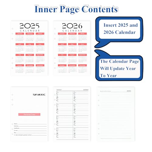SAYEEC A5 Refill Paper Loose Leaf Lined Paper for A5 Planner Organizer 6 Holes Ring Binder Planner for Journals Notebooks Diaries Inserts, 80 Sheets - color: refillable paper