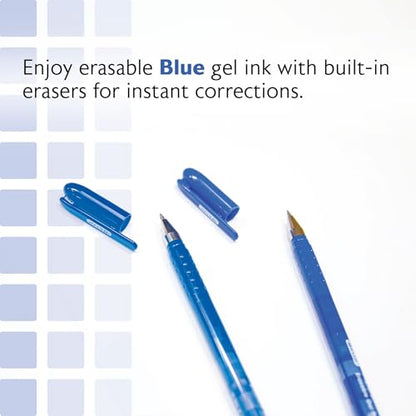 BAZIC PRODUCTS Frizz Blue Erasable Gel Pens, 0.7mm Medium, 2 Count | 0.7 mm medium, Rub-to-erase tip, no white-out, Pocket clip, school, notes