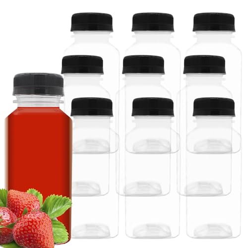 10 PCS 8 oz Plastic Juice Bottles with Lids | Empty Clear Milk Bottles with Lids, Beverage Containers for Juice, Milk and Other Drink - size: 8 oz / 250 ml