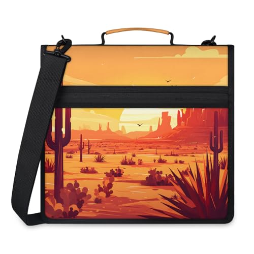 Desert Sunset Zipper Binder, 3 D-Ring Expanding File Folder with Handle & Adjustable Shoulder Strap, 400 Sheets Capacity Multi-Pocket Organizer for 13 Inch Laptop - color: Desert Sunset