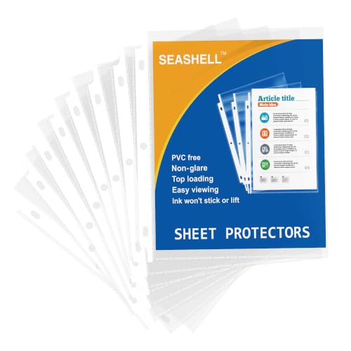Seashell 100 Economy Non-Glare Sheet Protectors, Plastic Page Protectors for 3 Ring Binder, Letter Size, Top Loading, 3 Hole Punched, Binder Sleeves for 8.5 x 11 Paper, for School and Office use… - size: Economy Bag of 100