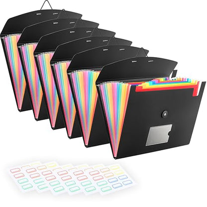 6-Pack 13-Pocket Expanding File Folder, Accordion File Organizer with Labels, Fits Letter Size & A4 Paper, for Home Office School College Supplies - size: 6-Pack 13 Pocket
