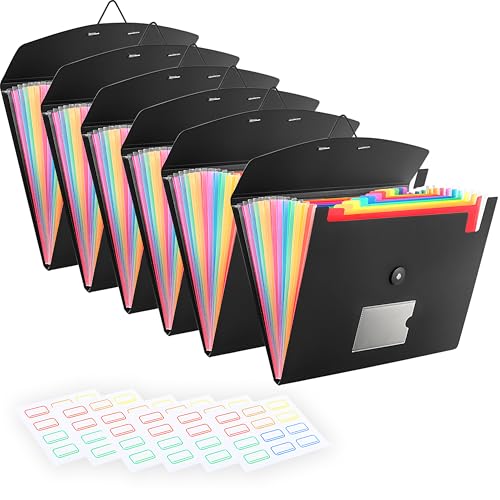 6-Pack 13-Pocket Expanding File Folder, Accordion File Organizer with Labels, Fits Letter Size & A4 Paper, for Home Office School College Supplies - size: 6-Pack 13 Pocket