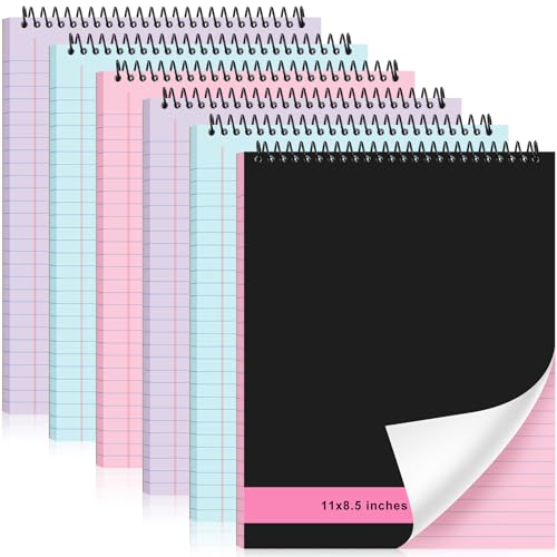 Resurhang 6 Pcs Legal Pad Top Spiral Bound Notebook 70 Sheets Double Sided College Ruled Paper Notepad Memo Steno Pad with Stiff Cover for Business College(8.5 x 11 Inches,No Holes,3 Colors) - color: 3 Colors, size: 8.5 x 11 Inches, style: No Holes