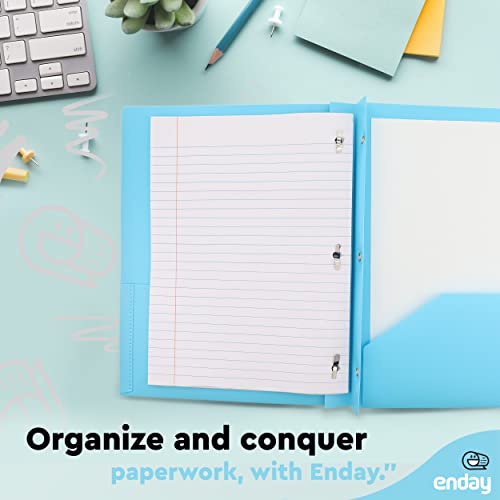 Plastic Folders with Pockets and Prongs Blue - Two Pocket Folder with Brads - 3 Prong Folders with Pockets for Letter Size Sheets, Also Available in Purple, Green, Red, Pink, and Grey, 1 Pc –by Enday - color: Blue, size: 1