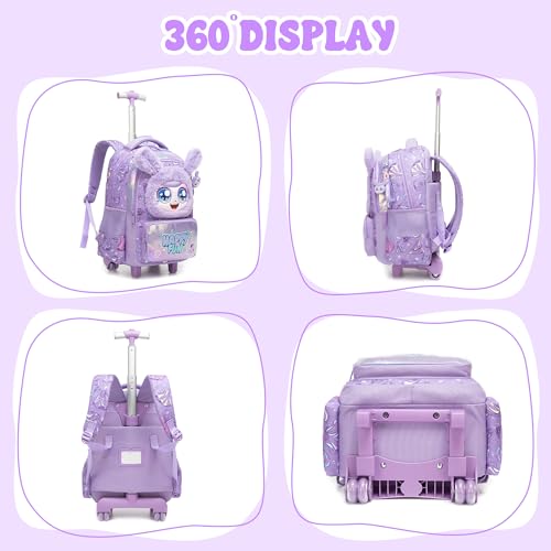 Meetbelify Rolling Backpack for Girls Backpacks with Wheels for Elementary Student Kids School Travel Bag for Girls Ages 6-8 Years Old Purple - color: Purple