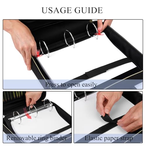 Zipper Binder | 3 Inch O-Ring, 600 Sheet Capacity Trapper Keeper with Shoulder Strap & Handle, Binder Bag with Multiple Storage Pockets, Fits 13" Laptop (Black) - color: Black