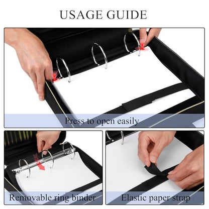 Zipper Binder | 3 Inch O-Ring, 600 Sheet Capacity Trapper Keeper with Shoulder Strap & Handle, Binder Bag with Multiple Storage Pockets, Fits 13" Laptop (Black) - color: Black
