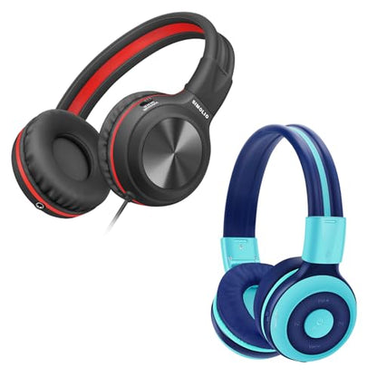 SIMOLIO Stereo Wired Headphones Teens Adults Kids Youths w/Mic & Volume Control & Volume Limited & Share Port & Portable Pouch, Safe Volume Durable Headset for Online School Gaming PC Laptop Travel