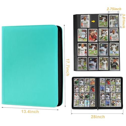 16 Pocket Ringless Side Loading Trading Card Binder, 1024 Cards PU Fixed Page Zipper Card Album for TCG Sports Game Cards, Not Fit Top Loaders(Lake Blue) - color: 16 Pocket 1024 Diamond Lake Blue