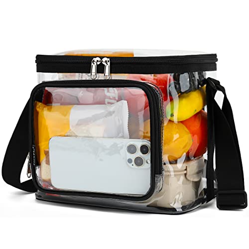 FlowFly Insulated Reusable Lunch Bag Adult Large Lunch Box for Women and Men with Adjustable Shoulder Strap,Front Zipper Pocket and Dual Large Mesh Side Pockets, Clear - color: Clear