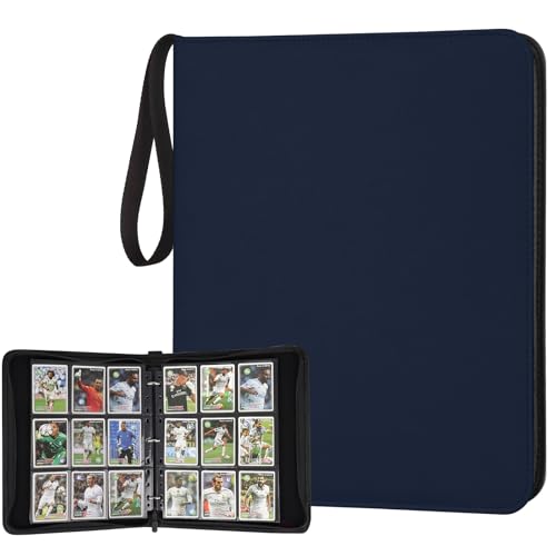 GERMUN 3 Ring 9 Pocket Zipper Card Binder, 720 Double Sided Standard PU Trading Card Album Folder for TCG & Sports Cards, Not Fit Top Loaders (Dimond Blue) - color: 9 Pocket 720 Dimond Blue
