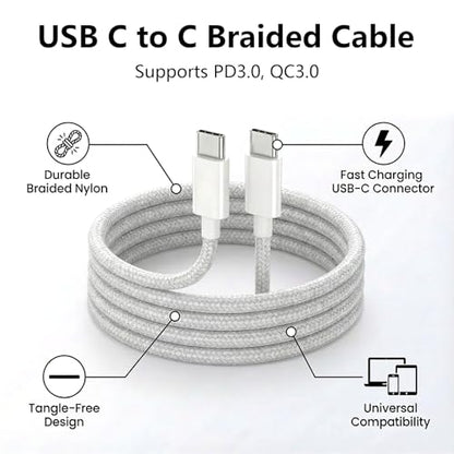 USB C to C Charger Cable, 60W, 3FT, 2-Pack, Gray | Fast Charging, Braided Nylon, for iPhone 17/16/15, MacBook iPad, Galaxy S25/S24 - color: Gray, size: 3FT+3FT