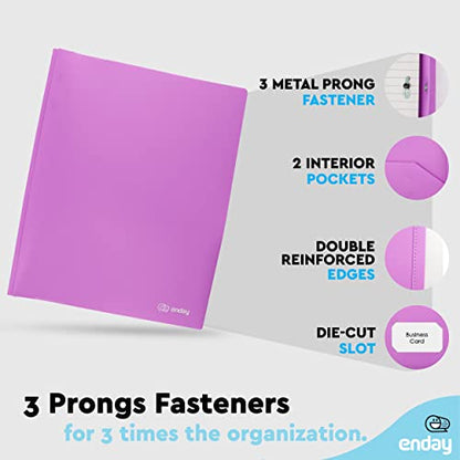 Plastic Folders with Pockets and Prongs Purple - Two Pocket Folder with Brads - 3 Prong Folders with Pockets for Letter Size Sheets, Also Available in Blue, Green, Red, Pink, and Grey, 1 Pc –by Enday - color: Purple, size: 1