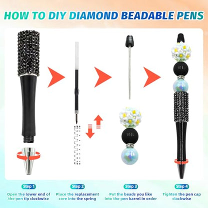 75 Pcs DIY Diamond Beadable Pen Kit - 25 Plastic Rhinestone Beaded Pens Bulk with Refills & Bags - Fancy Cute Glitter Pens for Crafting, Students & Teachers – School Supplies (Advanced) - color: Advanced, size: 25