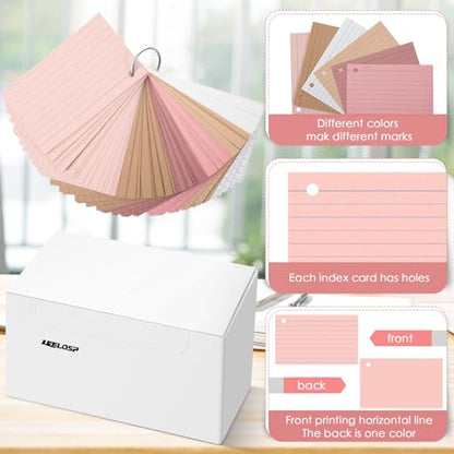 Epakh 300 Pieces Lined Index Cards 180 GSM Thick Flash Cards with Rings Notecards Punched Back to School for Studying Adults Home College Office(3 x 5 Inch,Dark Pink Brown Series) - color: Yellow Series, size: 3 x 5 Inch
