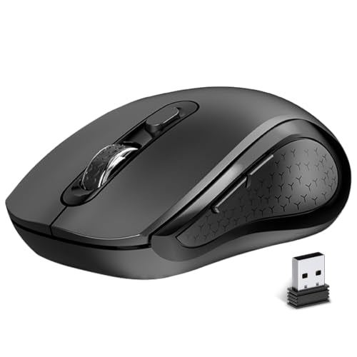 Wireless Mouse Ergonomic, Silent Cordless Computer Mouse with Side Buttons | Anti Slip Roller, 2.4Ghz USB Receiver, 2400 DPI, 6 Buttons, for Laptop PC Chromebook Desktop Notebook Windows Mac - Black - color: Black