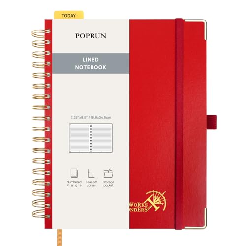 POPRUN B5 Lined Spiral Notebook 120GSM Hardcover Journal Red | 7-1/4 x 9-1/2", 220 Pages College Ruled Notebooks, Journals for Work, School, Note Taking Writing, Journaling - color: Red, size: 7.25 x 9.5 inches