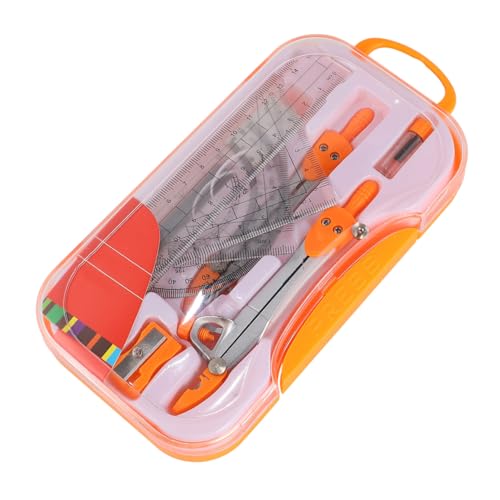 Uonlytech 1sets Student Geometry Math Set Metal Compass and Ruler Kit Eraser Sharpener and Storage Case for Drafting and Drawing for School and Office Use Random Color