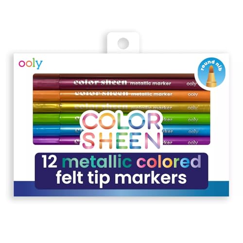 Ooly Color Sheen Metallic Felt Tip Markers, Set of 12 | Ages 6+, Vibrant Metallic Solid Colors for White or Black Paper, Drawing and Coloring Pens for Kids and Adults - color: Metallic