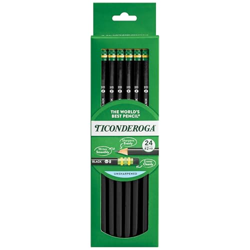Ticonderoga Wood-Cased Pencils, 2 HB Soft, Black, 24 Count - size: 1 Count (Pack of 24)