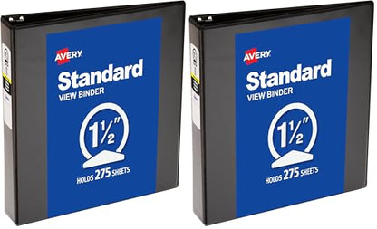 Avery Economy View 3 Ring Binder, 1.5" Round Rings, 1 Black Binder (05771) (Pack of 2) - size: 1 Count (Pack of 2)
