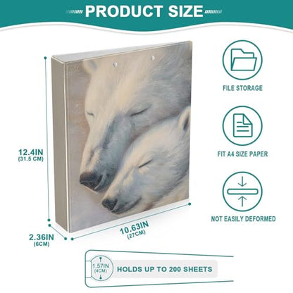Fustylead Soft Cozy Polar Bear Love Motif 3 Ring Binder, D-Rings 1.5" Hardcover Folder, Fits 200 Sheets of A4 Paper, Durable Clipboard & Clean View with Inside Pockets for School Home Office - size: 12.4x10.63x2.36 Inch-2 Pack