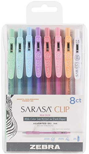 Zebra Pen Sarasa Clip Retractable Gel Pen, 0.5mm Fine Point, Assorted Milk Colors, Ideal for Office and School, Journal, Note Taking and Planner Use, 8-Pack (48908) - color: Milk Assorted