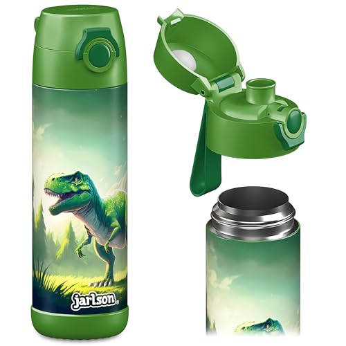 Jarlson® Kids Water Bottle MALI [18OZ] - No Straw Stainless Steel Thermo Bottle - Insulated Waterbottle Leak Proof for School & Sports - Thermo Tumbler for Boys & Girls (Dinosaur) - color: Dinosaur Green, size: 18 Ounces
